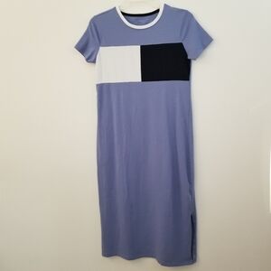 Tommy Hilfiger Midi TShirt Dress Size XS Blue Y2K Cotton Logo Long Color Block